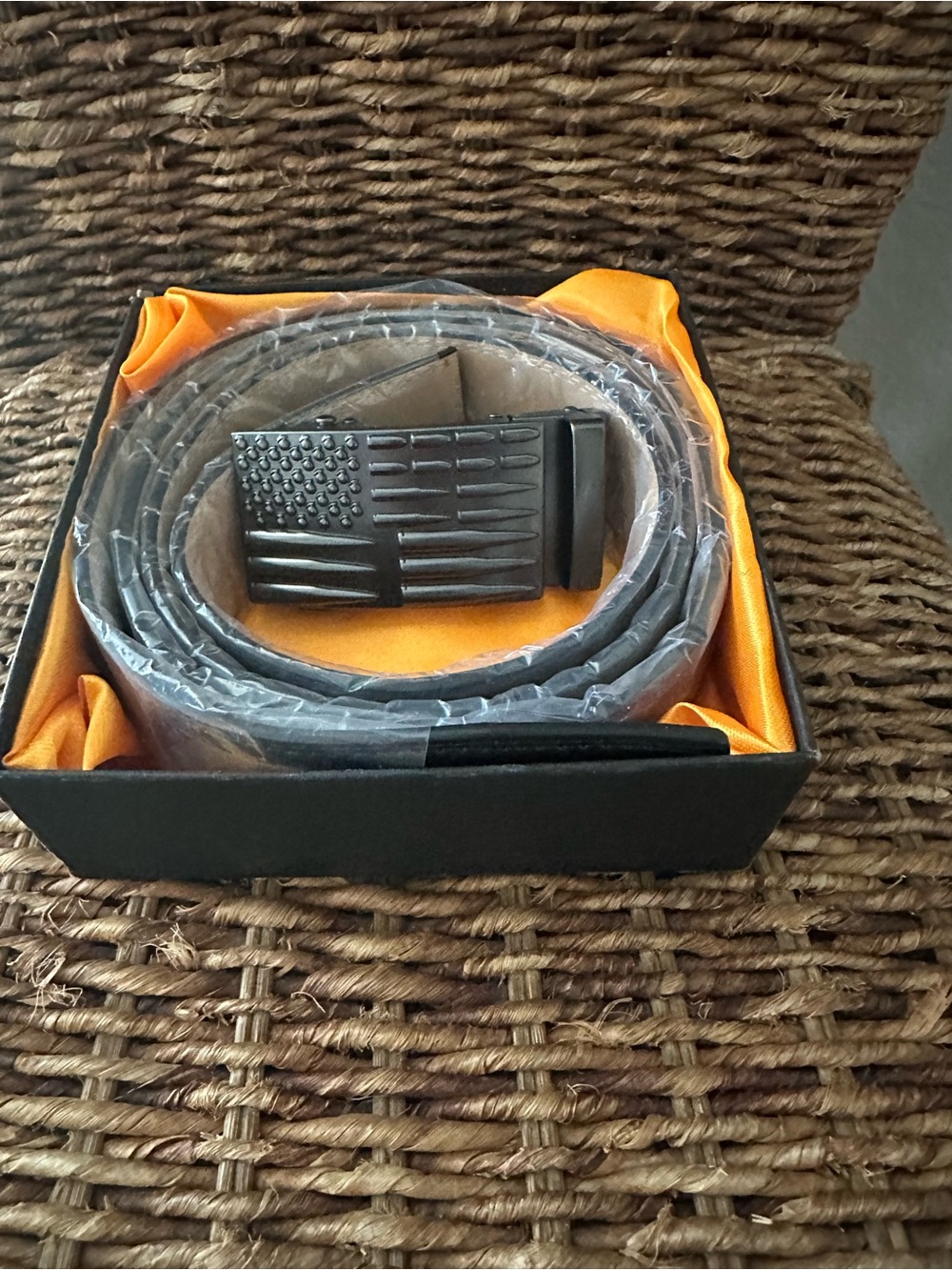 Grunt Style Black Leather Belt with American Flag Buckle
